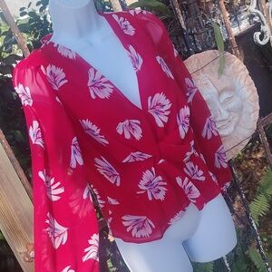 Express Sexy Red New Floral Red Women's Top S